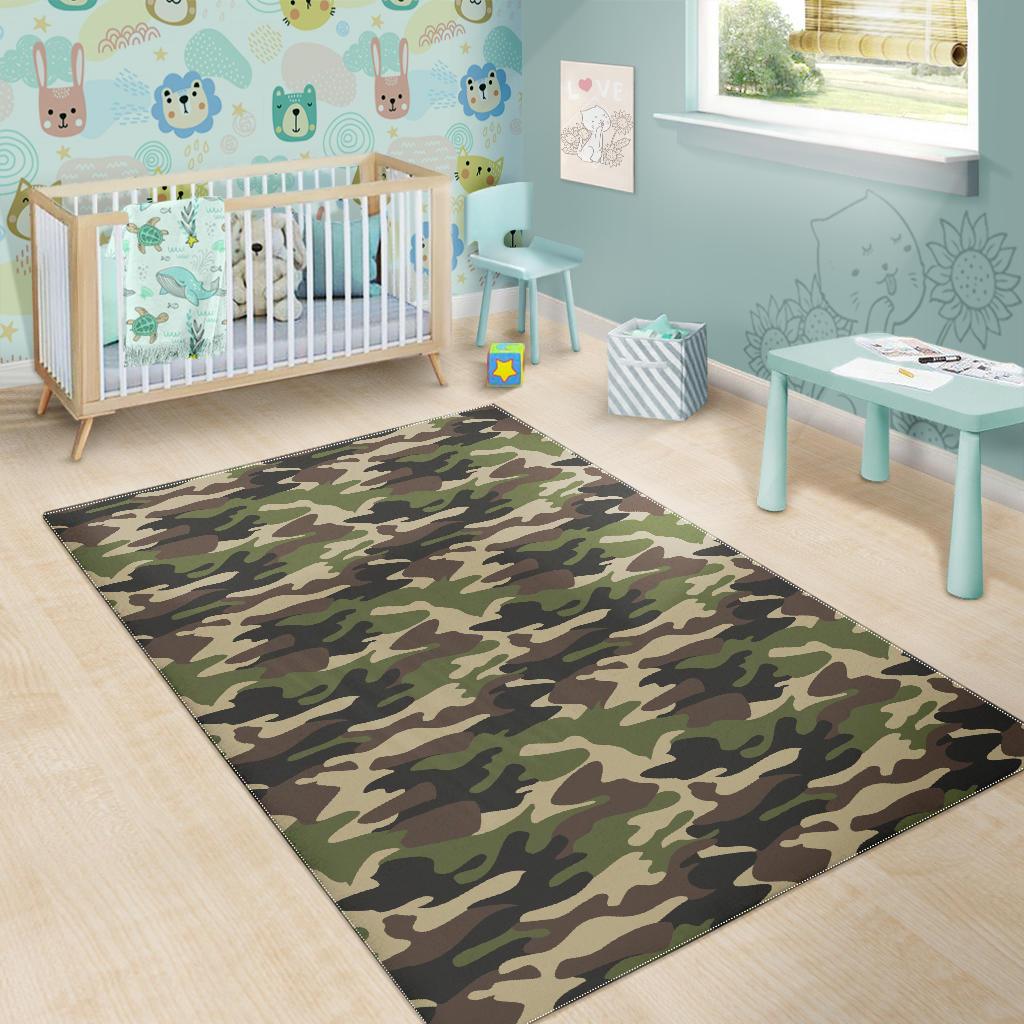 Dark Green camo camouflage pattern Area Rug