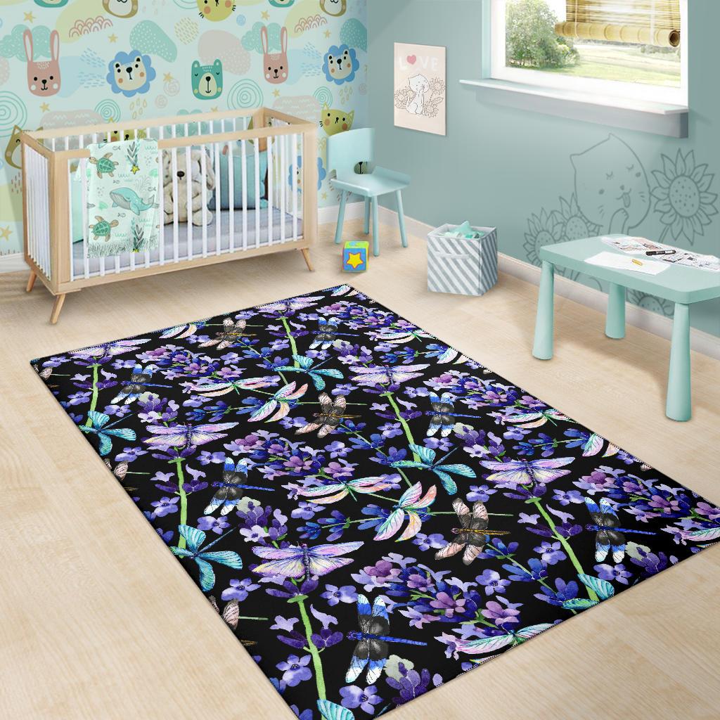 Lavender Dragonfly Pattern Print Design LV03 Area Rugs
