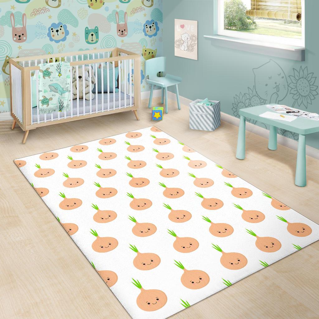 cute onions smiling faces Area Rug