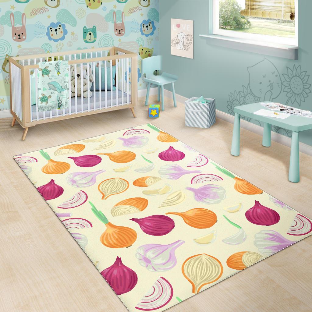 Onion garlic white red pattern Area Rug