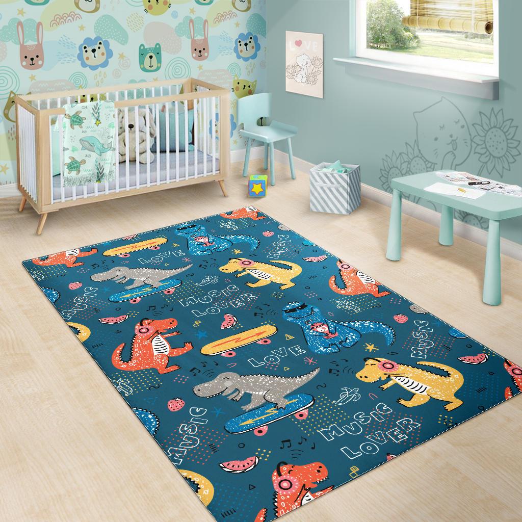 Dinosaur Music Skating Pattern Area Rug