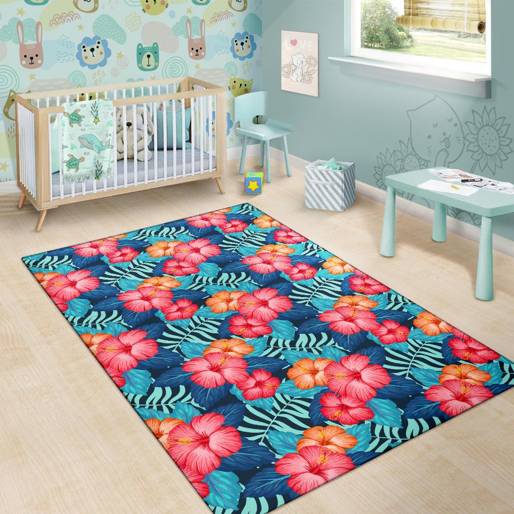 Red Hibiscus Pattern Print Design HB02 Area Rugs
