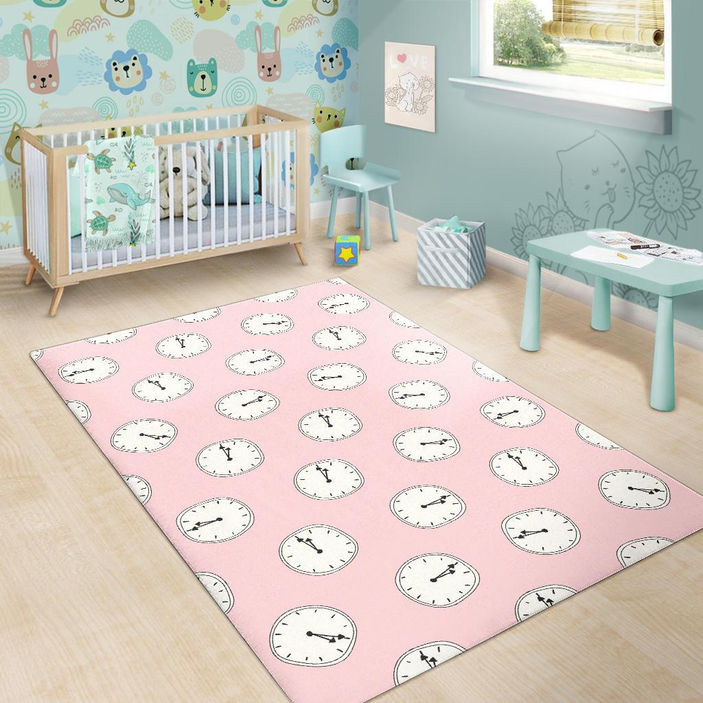Clock pattern pink blackground Area Rug