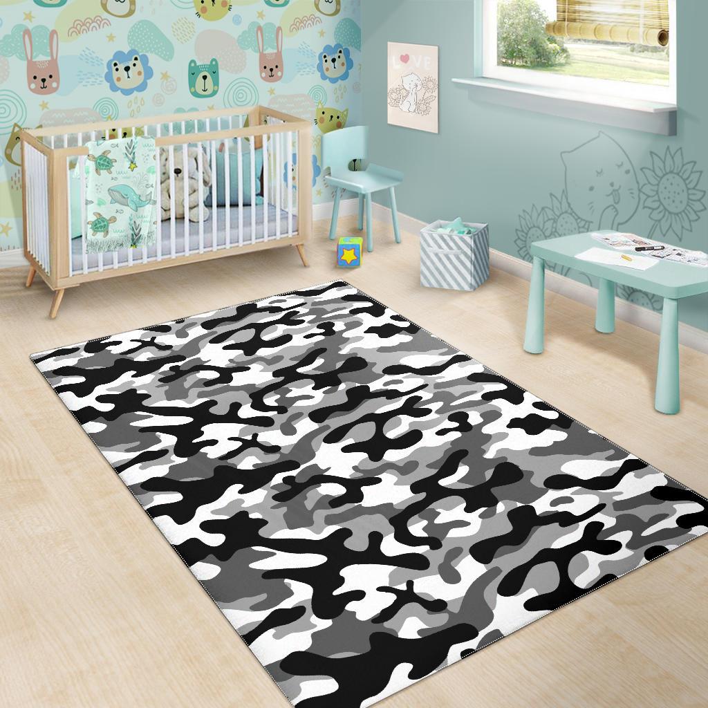 Black white camo camouflage pattern Area Rug