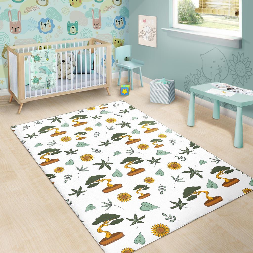 Bonsai Leaves Flower Pattern Area Rug