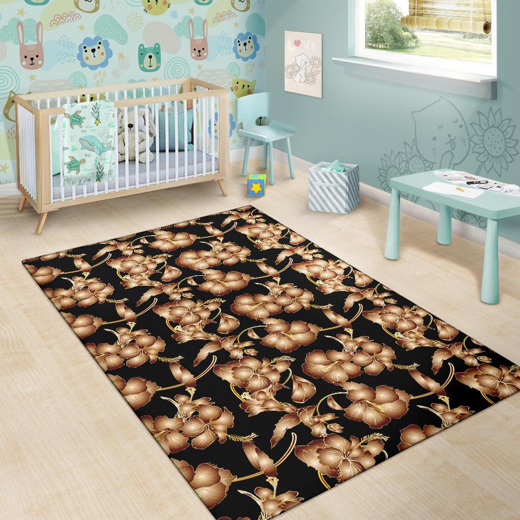 Brown Hibiscus Pattern Print Design HB06 Area Rugs