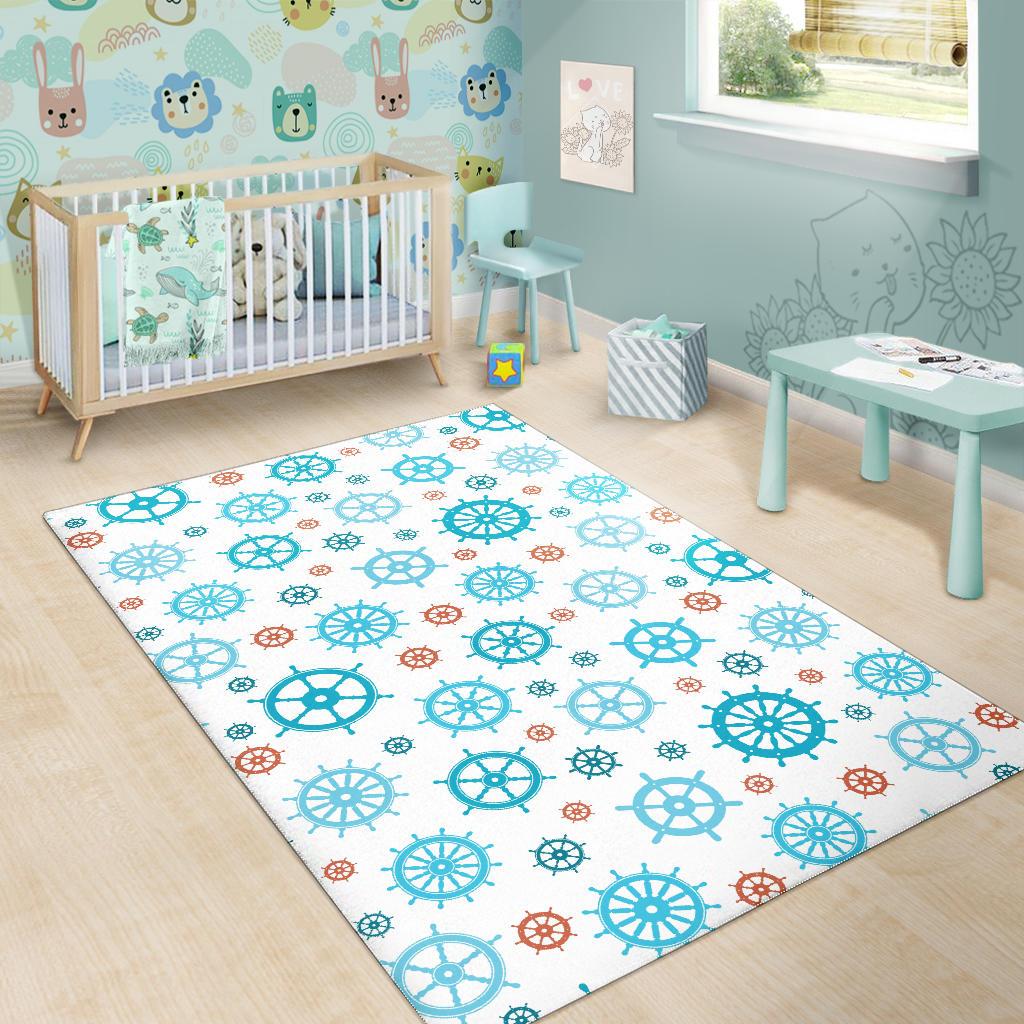 Nautical Steering Wheel Rudder Pattern Background Area Rug