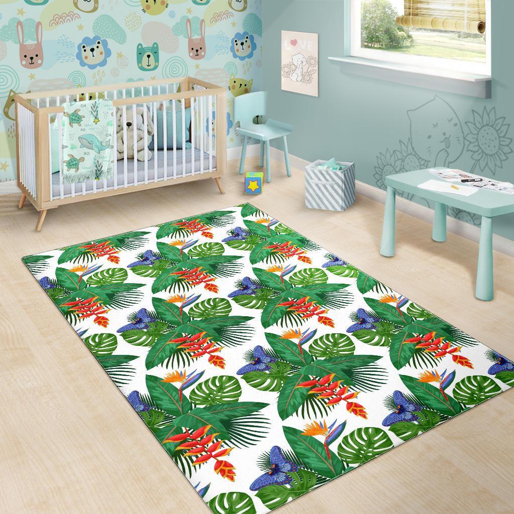 Heliconia Butterfly Leaves Pattern Area Rug