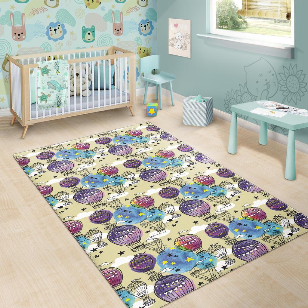 Hot Air Balloon Water Color Pattern Area Rug