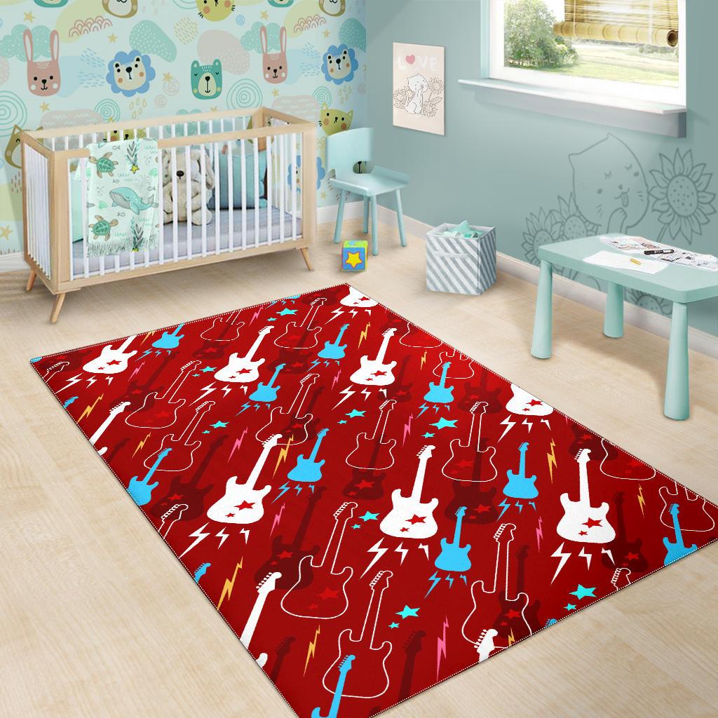 Electical Guitar Red Pattern Area Rug