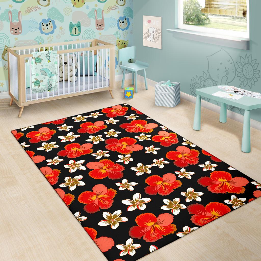 Red Hibiscus Pattern Print Design HB022 Area Rugs