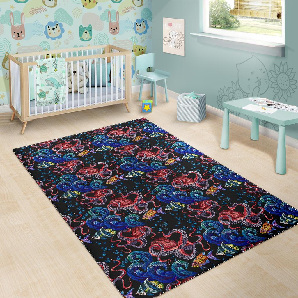 Octopus sea wave tropical fishe pattern Area Rug