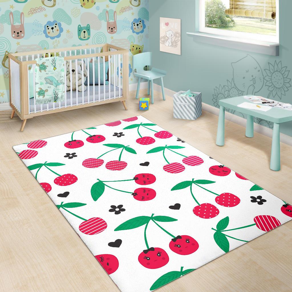 cherry pattern white background Area Rug