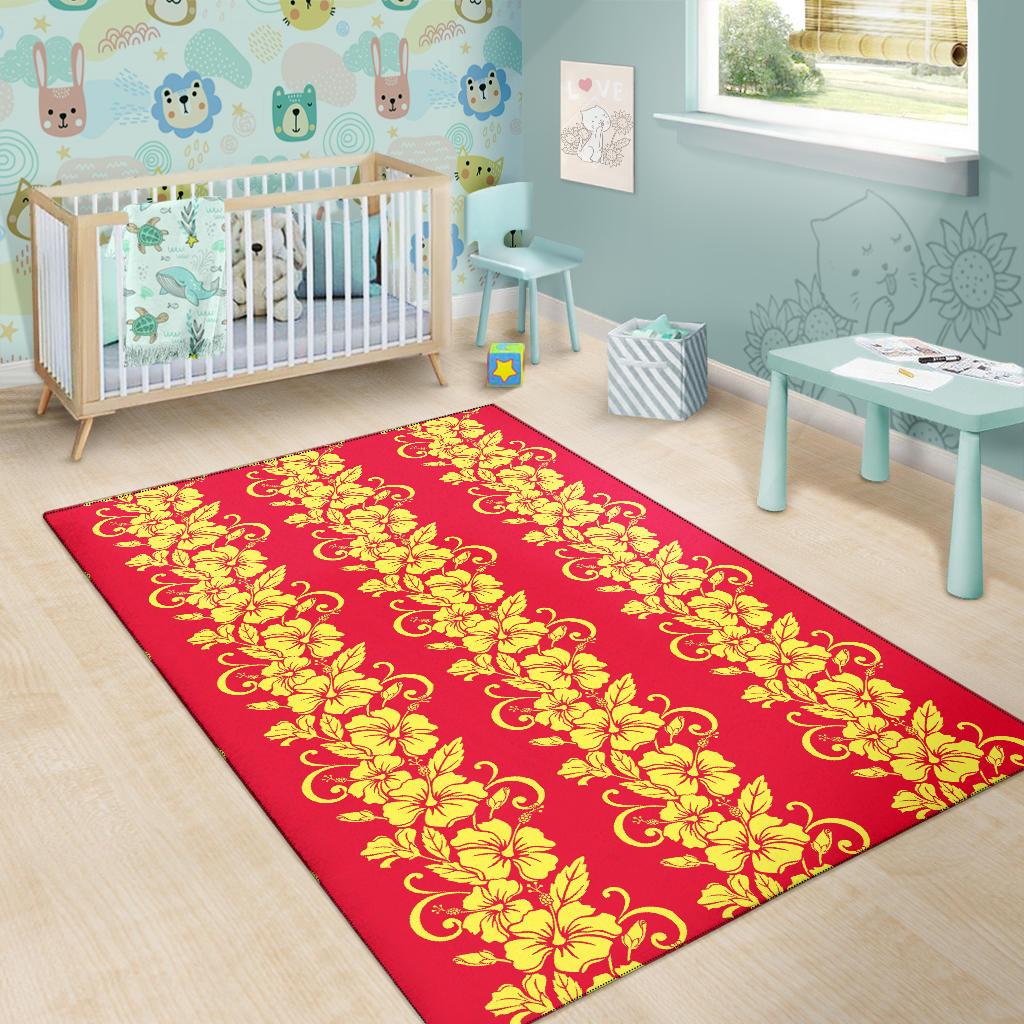 Orange Hibiscus Pattern Print Design HB018 Area Rugs