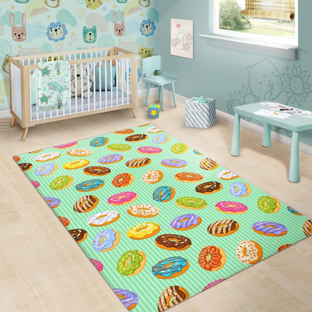 Colorful donut pattern green background Area Rug
