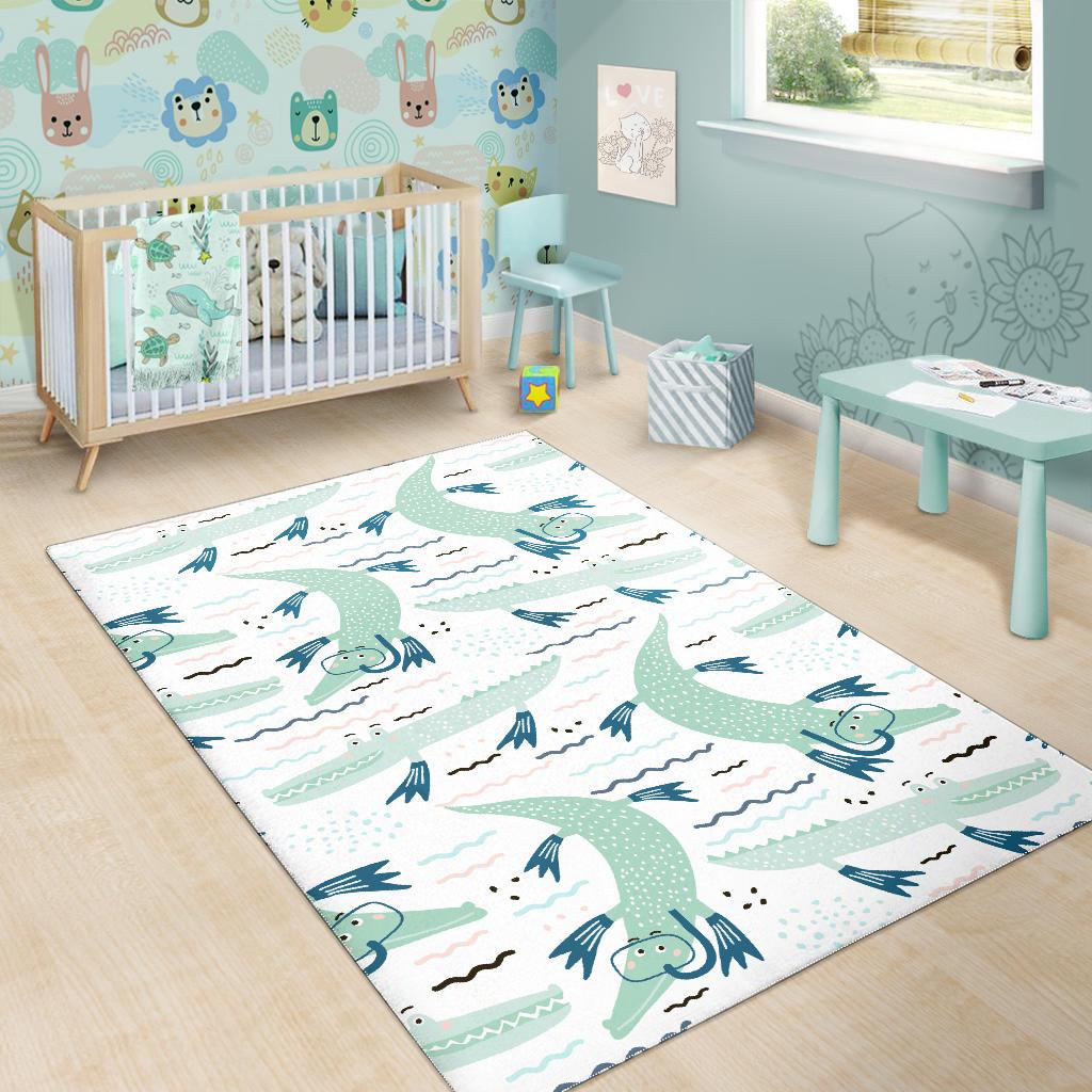 Crocodile diver pattern Area Rug