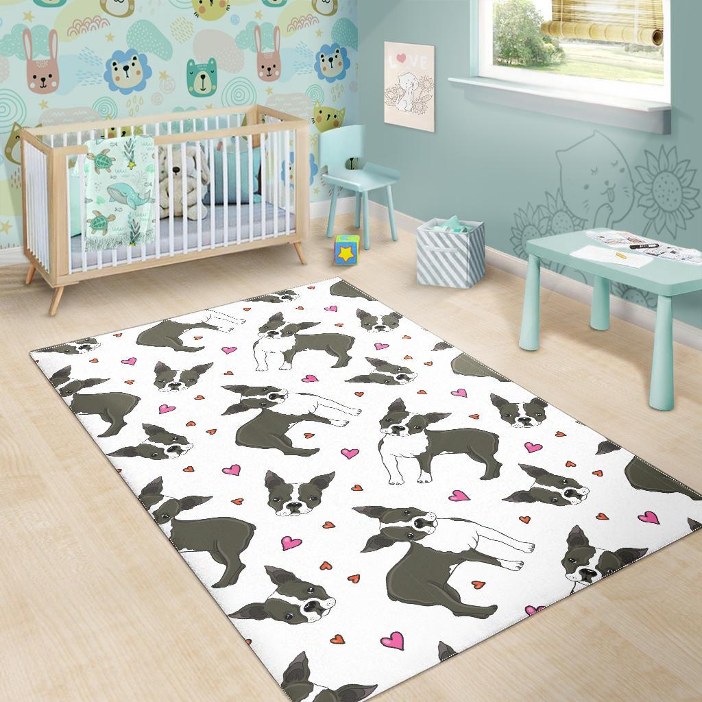 Boston terrier dog hearts vector pattern Area Rug
