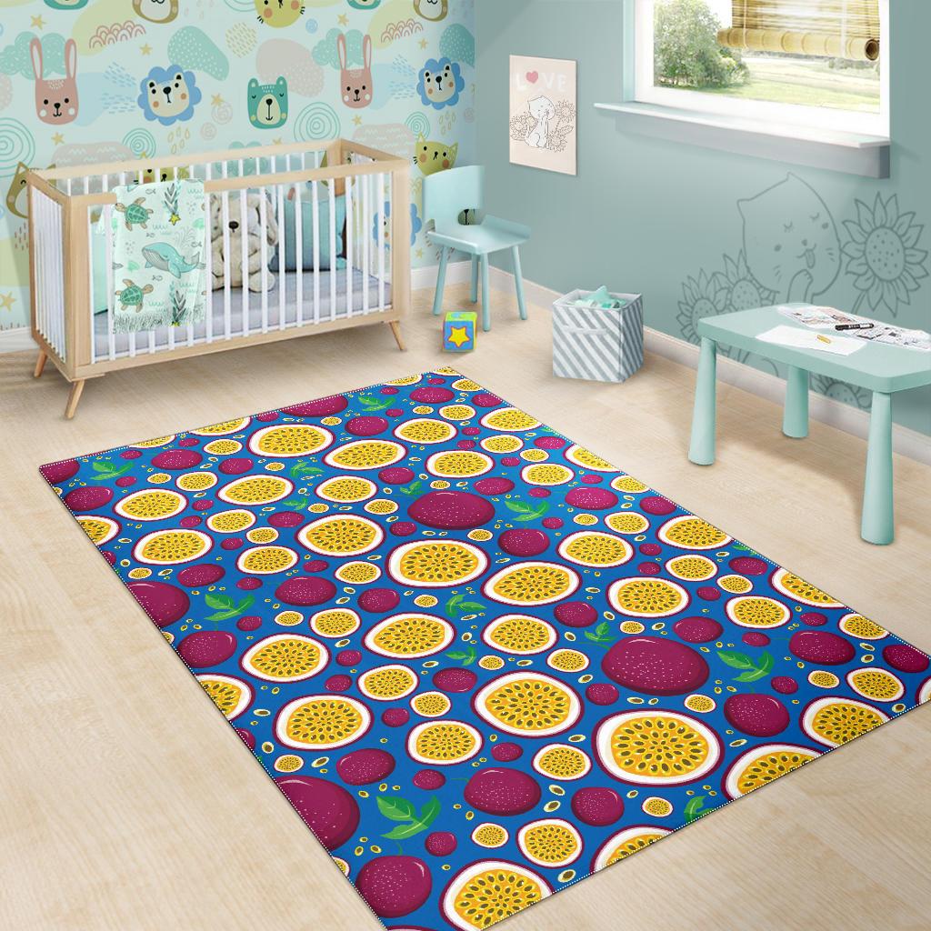 Passion fruit blue background Area Rug