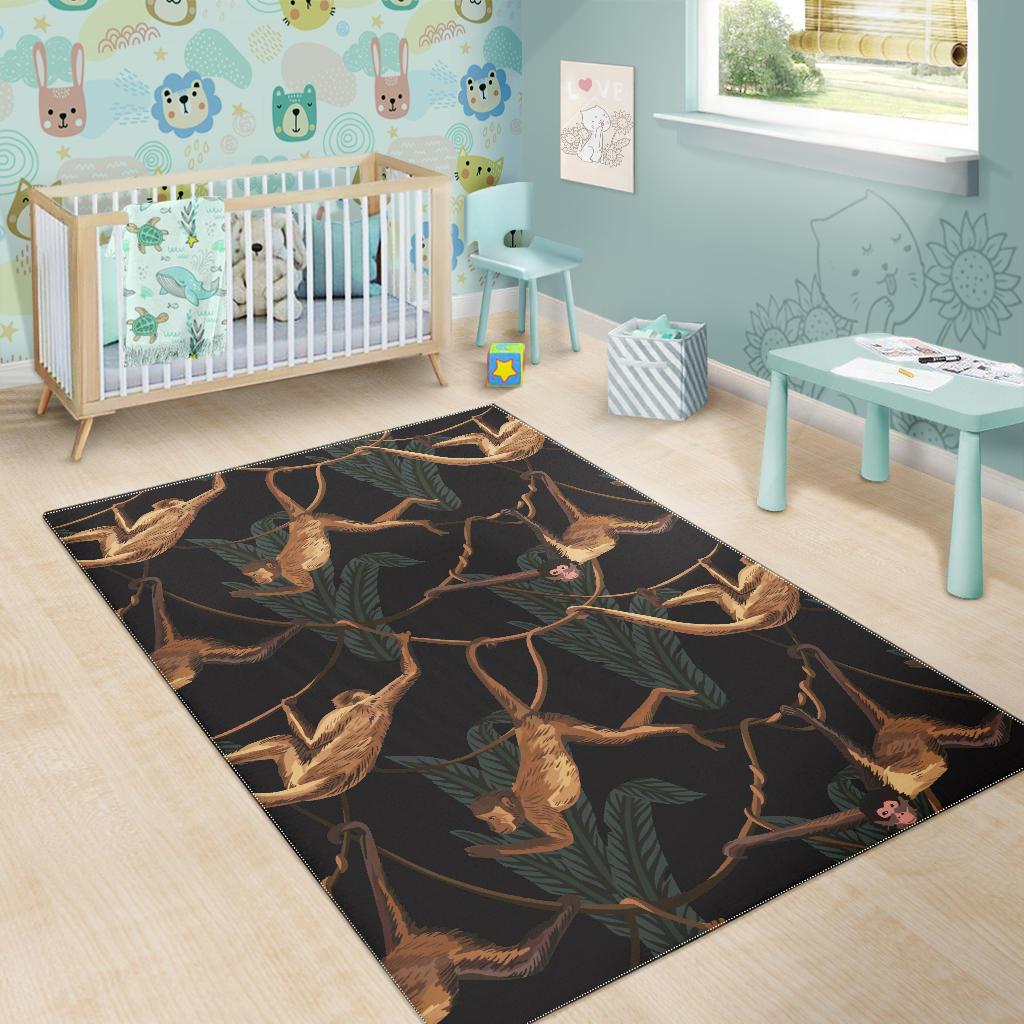 Monkey Pattern Black Background Area Rug