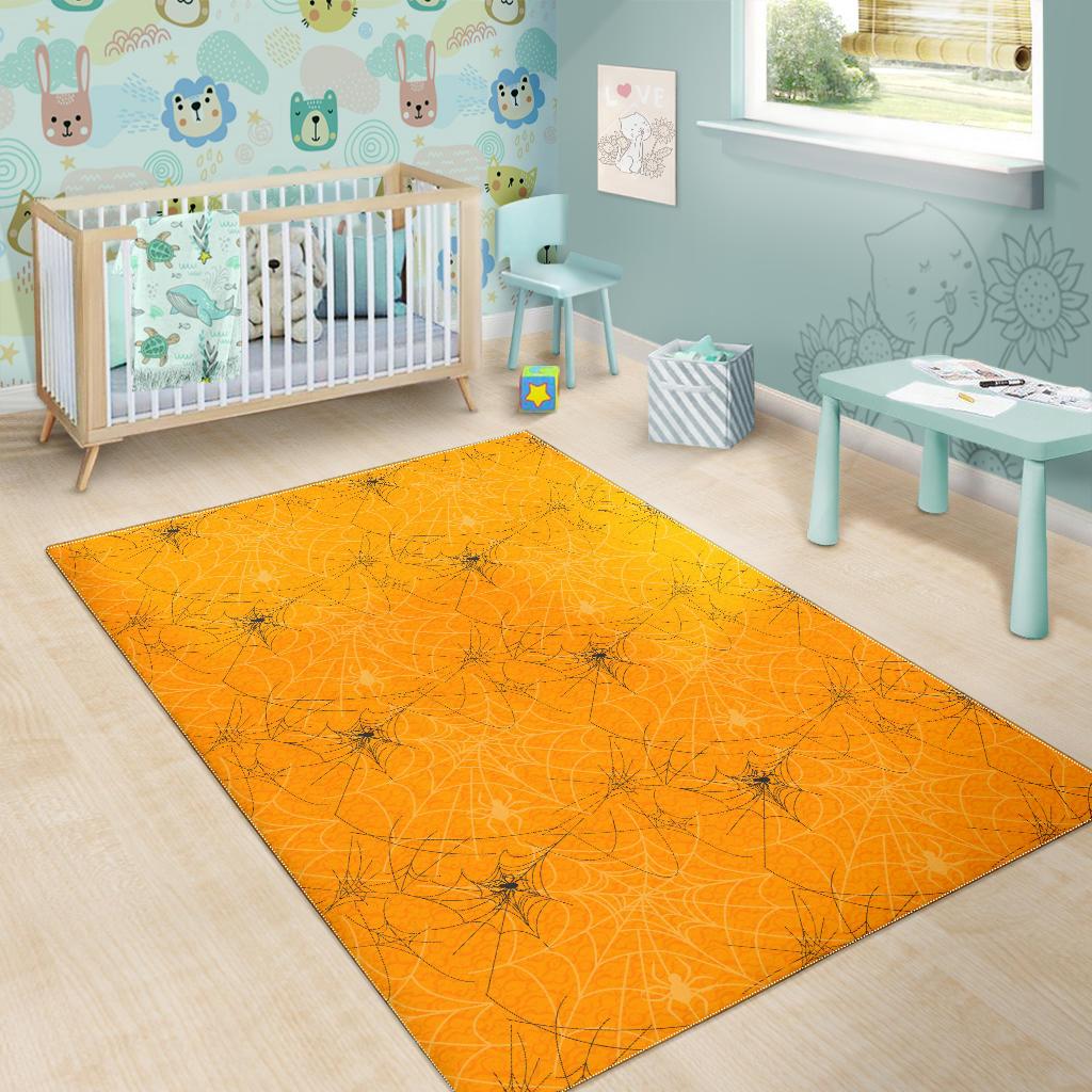 Cobweb Spider Web Pattern Orange Background Area Rug