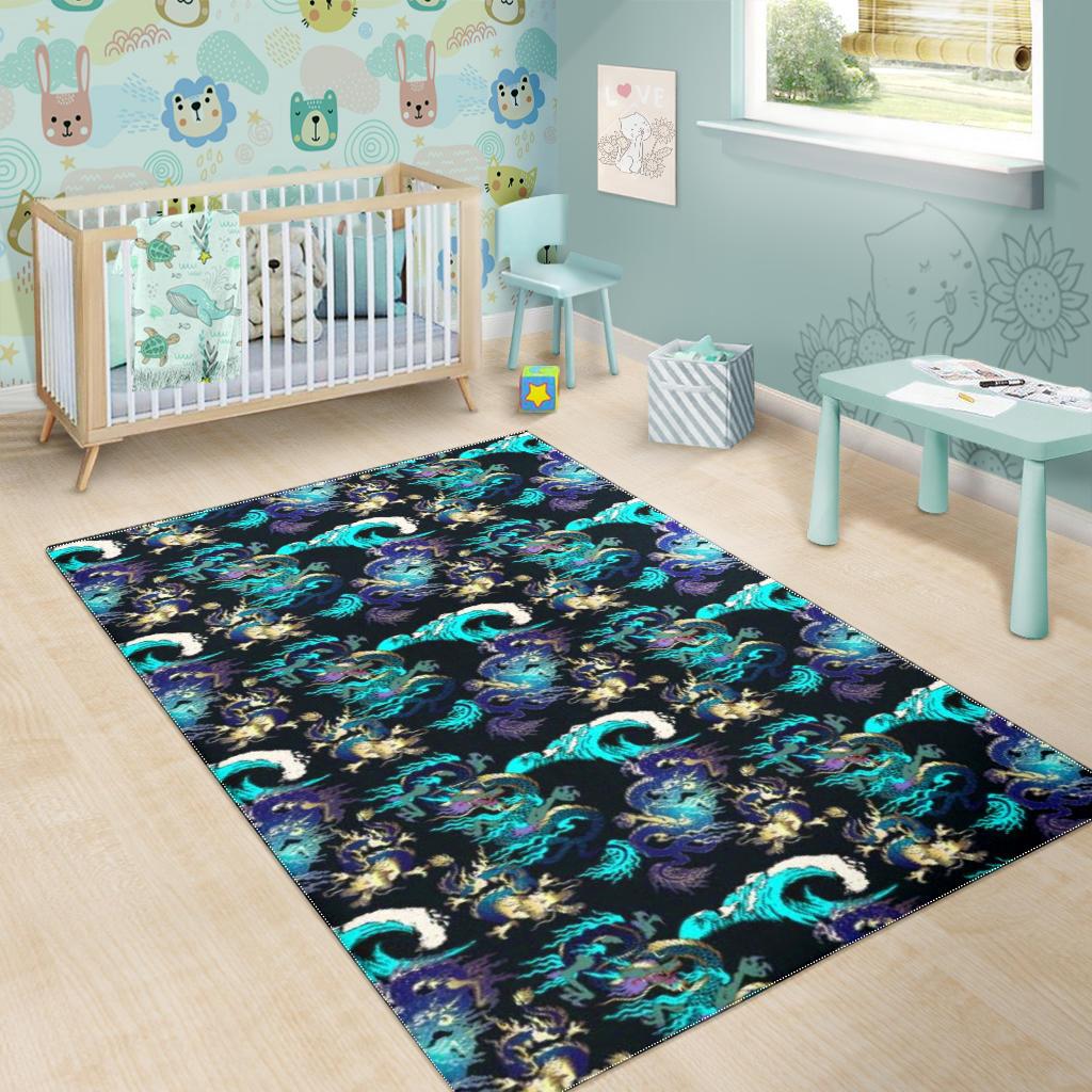 Dragon sea wave pattern Area Rug
