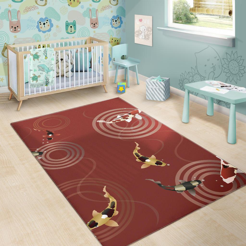 Koi Fish Carp Fish red background Area Rug