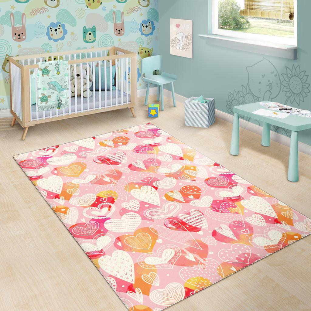 Hand drawn heart design pattern Area Rug