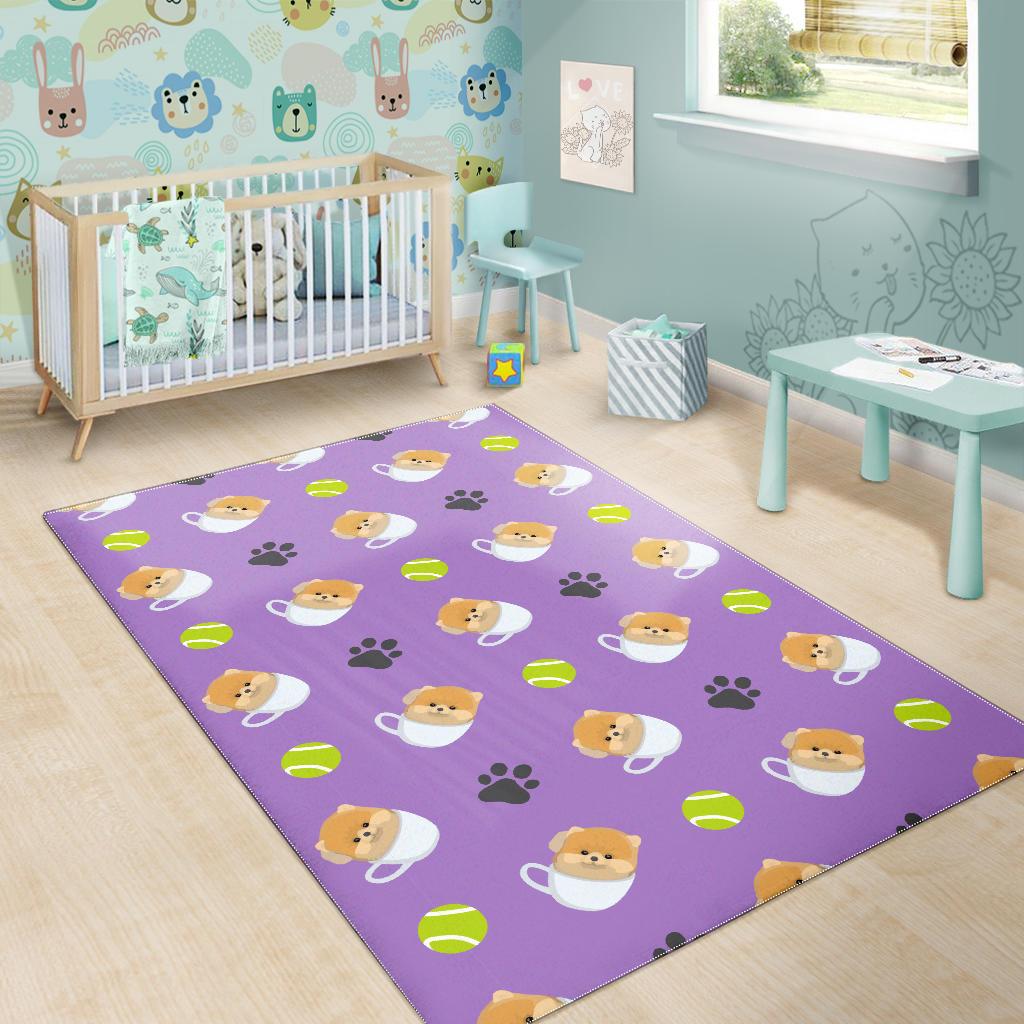 Pomeranian in Cup Pattern Area Rug