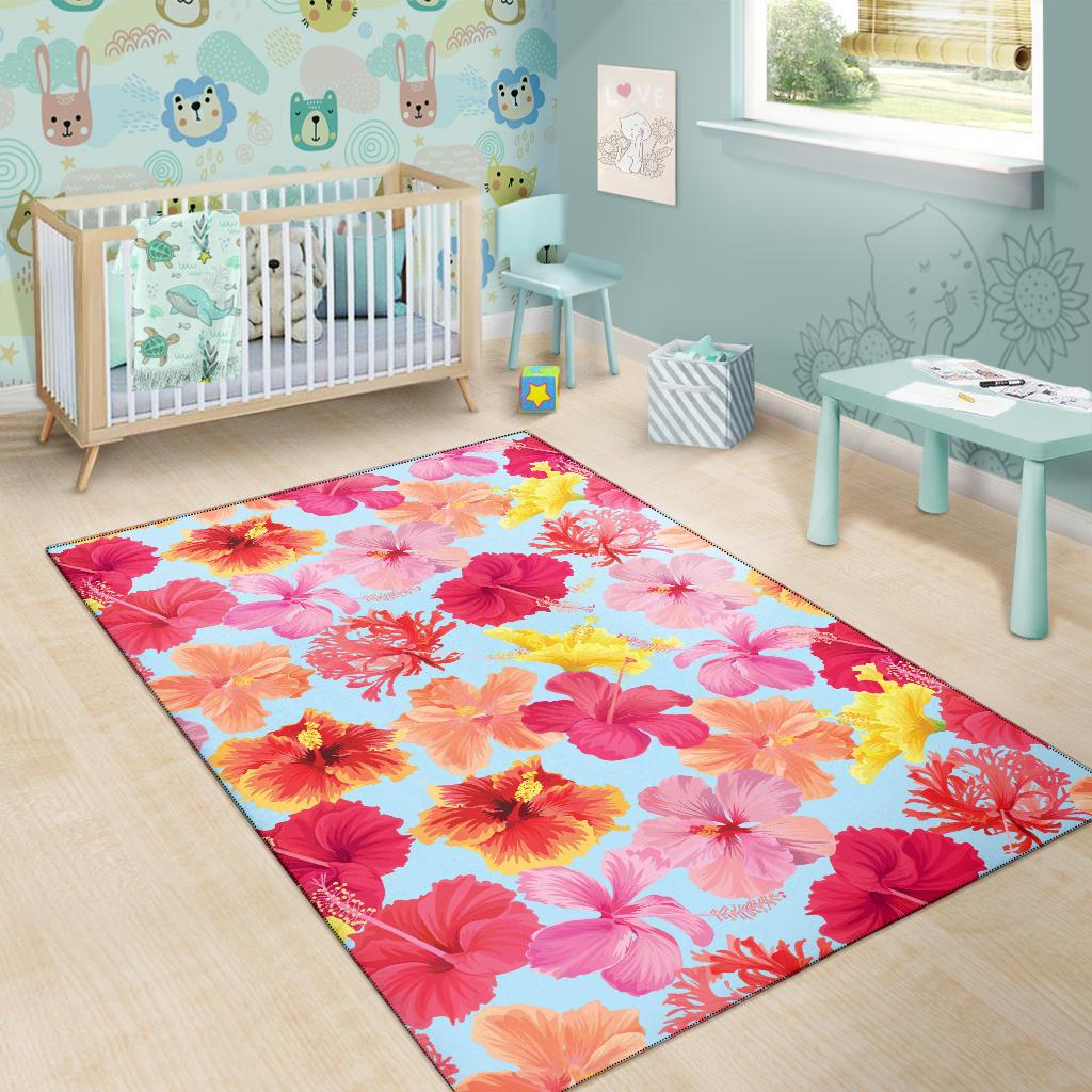 Hibiscus Pattern Print Design HB020 Area Rugs