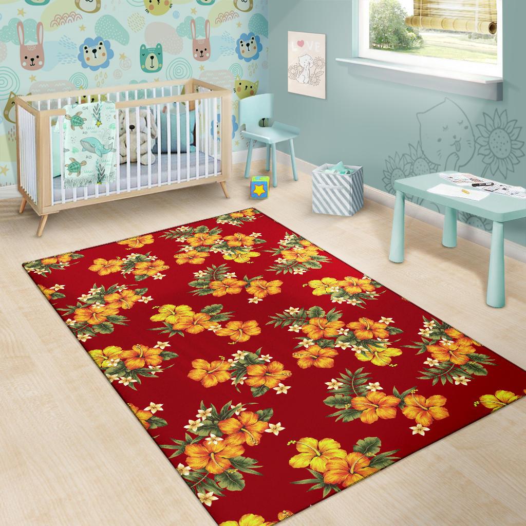 Orange Hibiscus Pattern Print Design HB026 Area Rugs