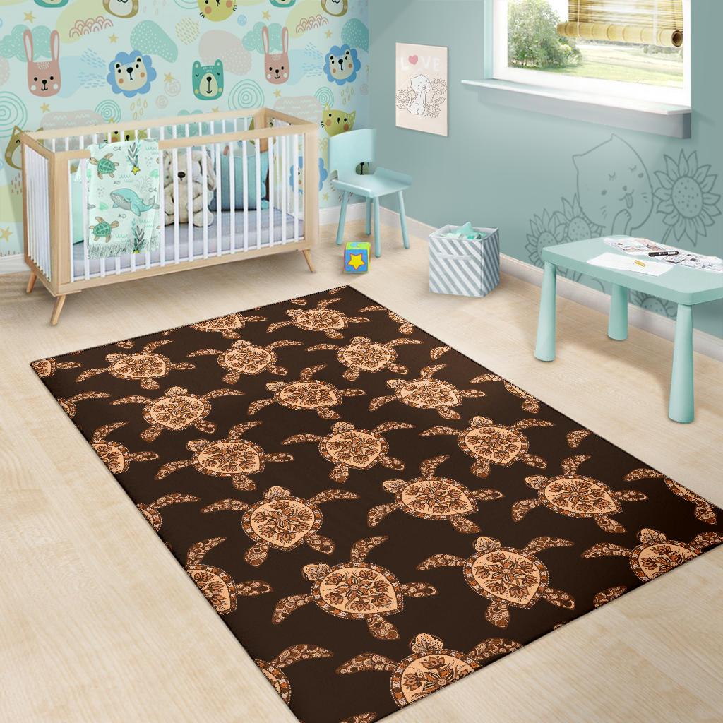 Tribal Sea Turtle Pattern Print Design T09 Area Rugs