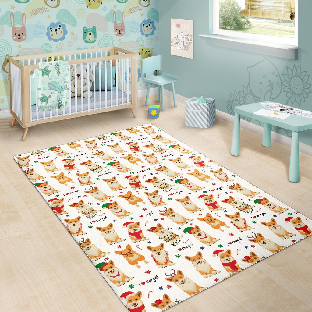 Christmas Corgi Pattern Background Area Rug