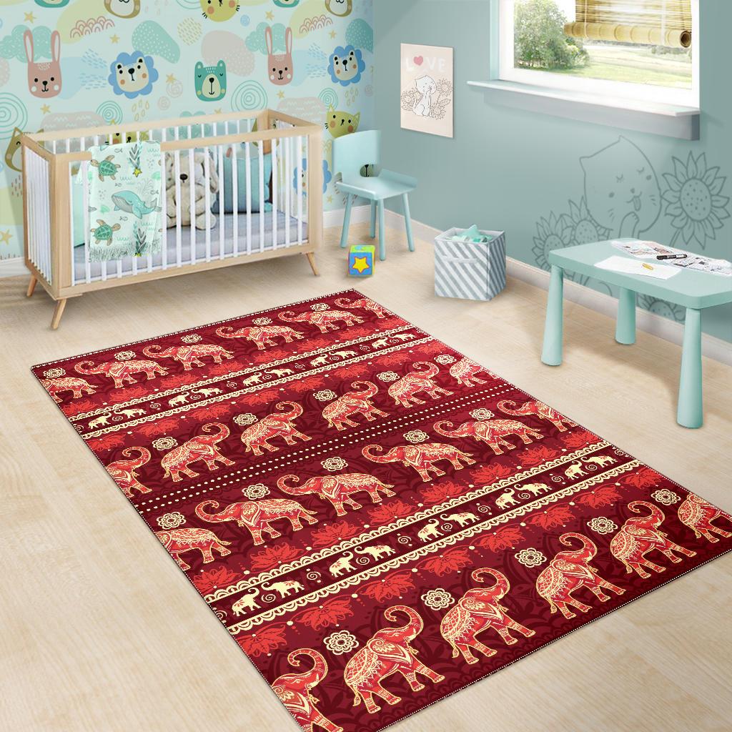 Elephant Red Pattern Ethnic Motifs Area Rug
