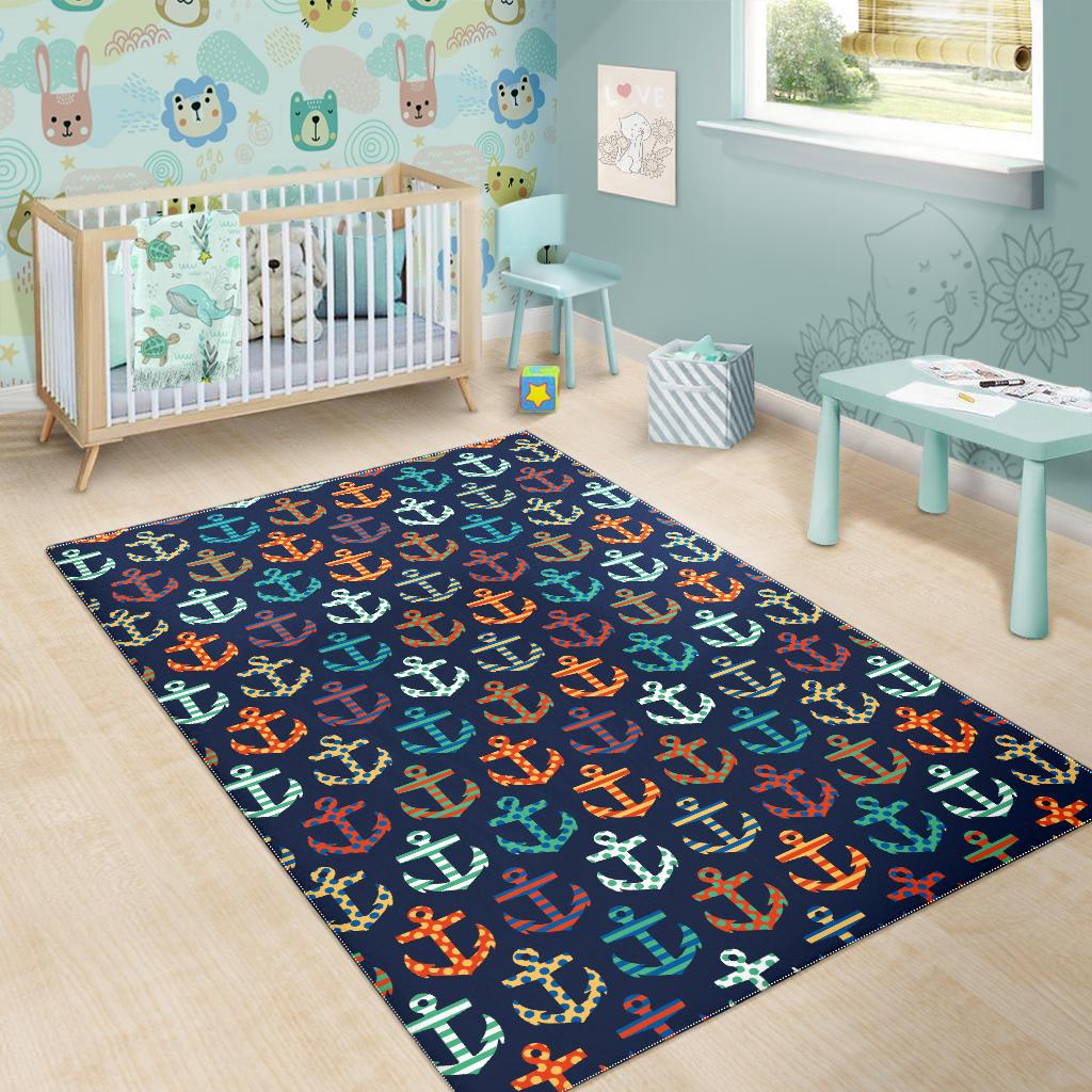 Colorful Anchor Dot Stripe Pattern Area Rug
