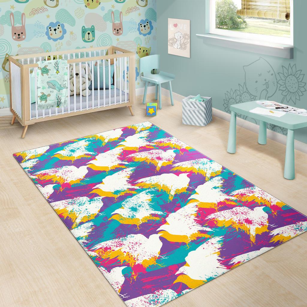Colorful crow illustration pattern Area Rug