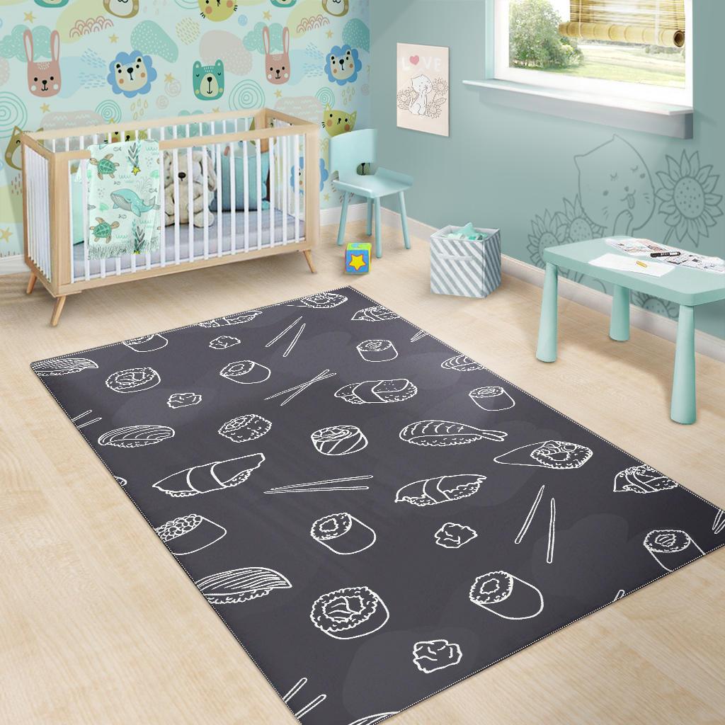 sushi pattern black background Area Rug