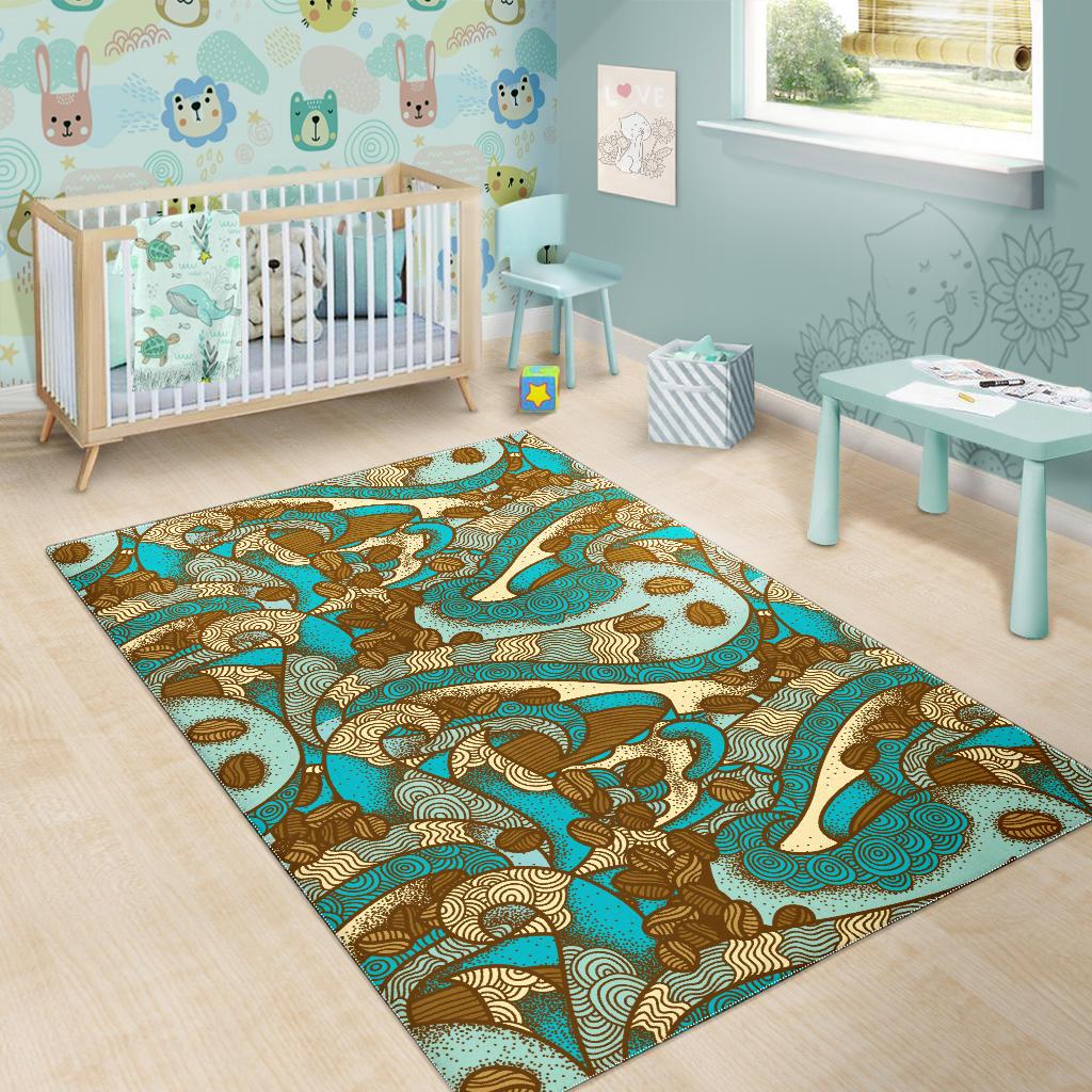 Coffee Bean Pattern Graphic Ornate Area Rug