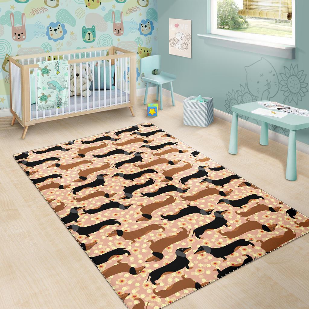 Dachshund floral background Area Rug