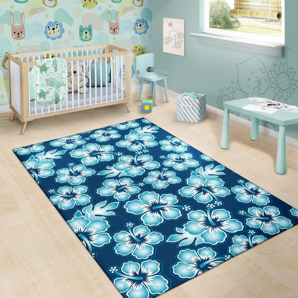 Blue Hibiscus Pattern Print Design HB011 Area Rugs