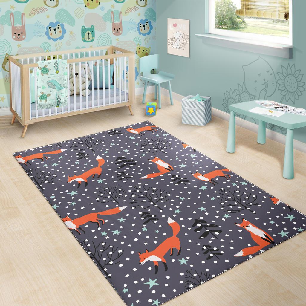 Fox Snow Winter Pattern Area Rug