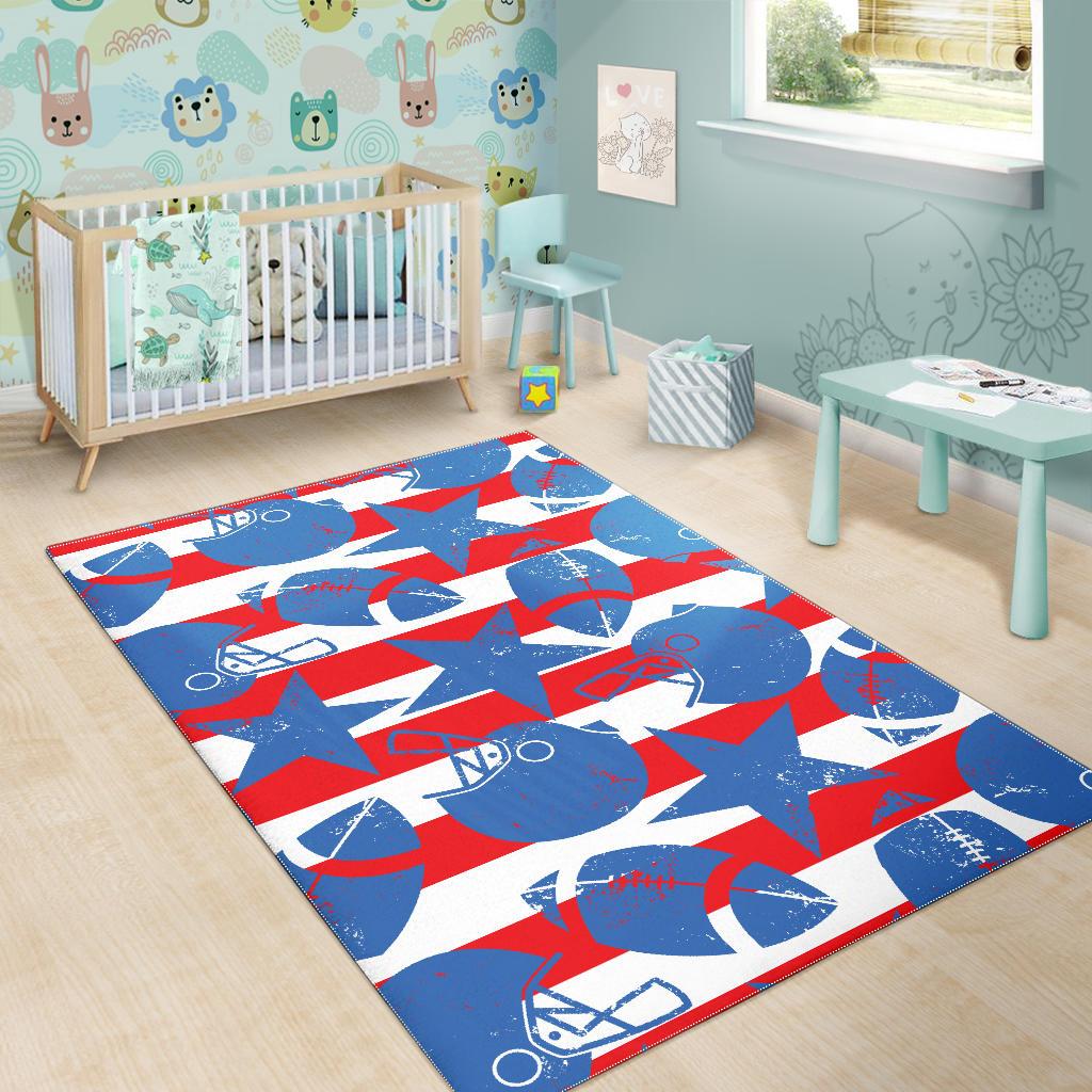 American football ball star stripes pattern Area Rug