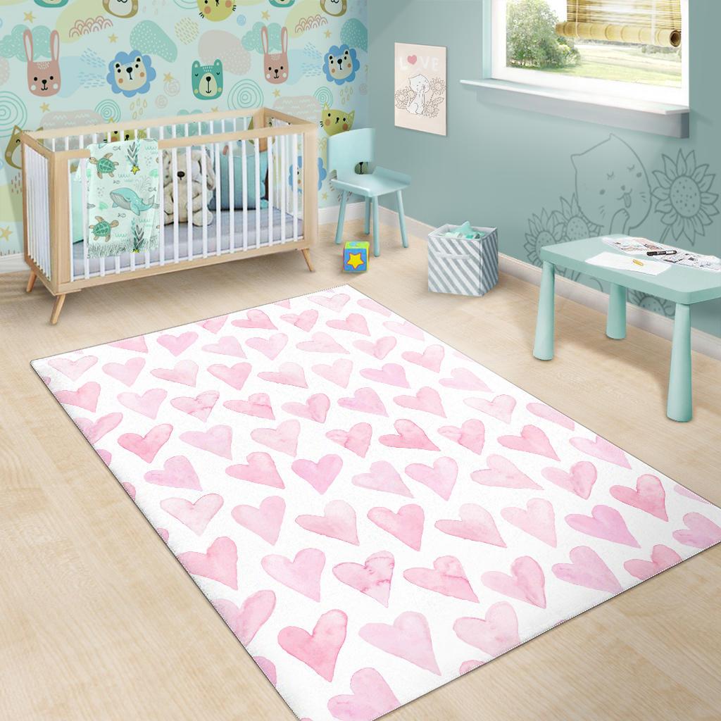 Watercolor pink heart pattern Area Rug