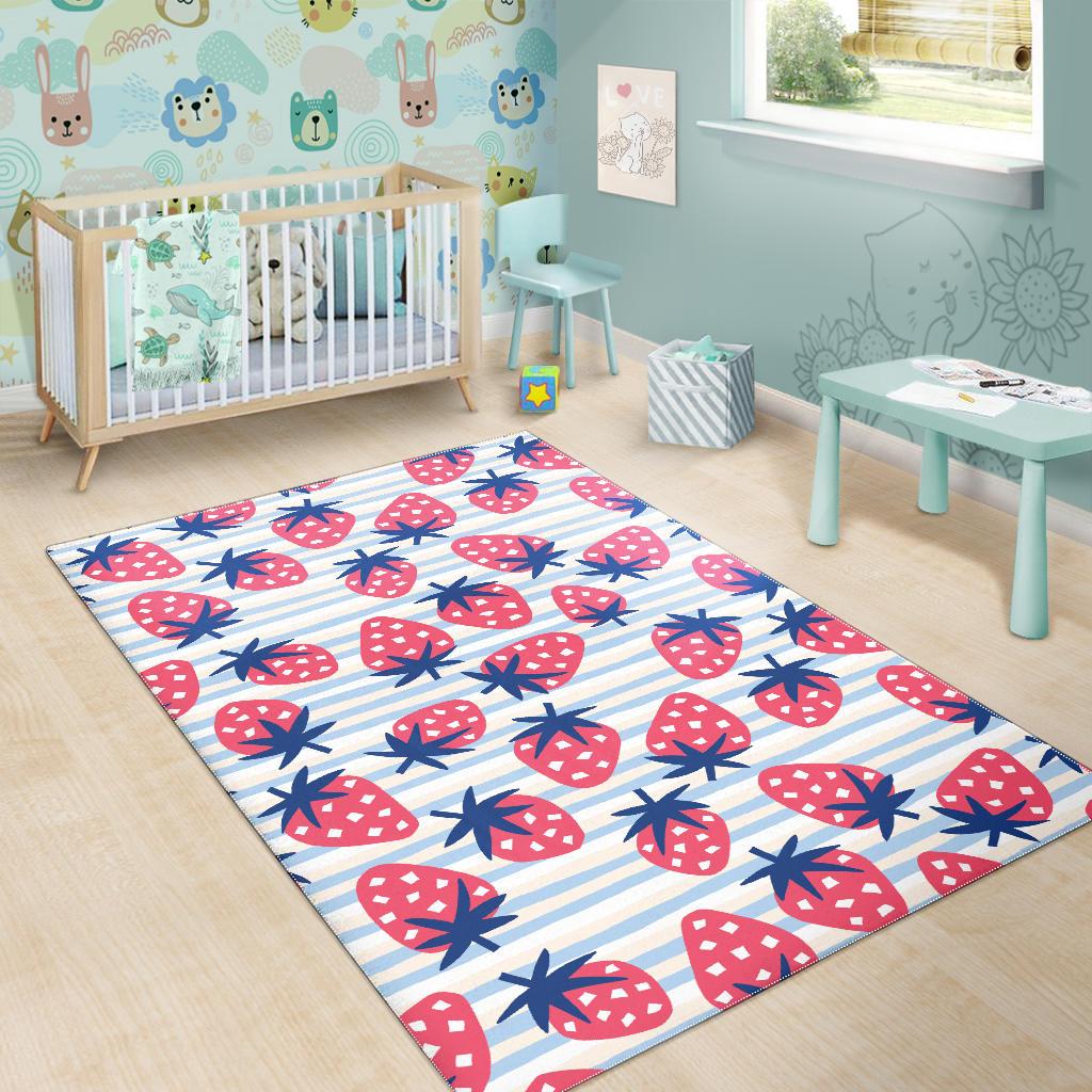 Strawberry pattern blue lines background Area Rug