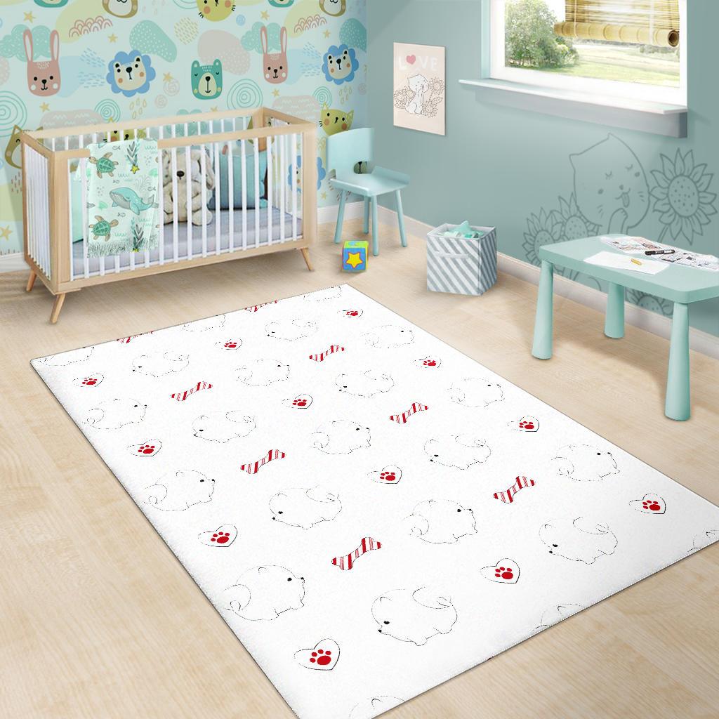 White Pomeranian Pattern Area Rug