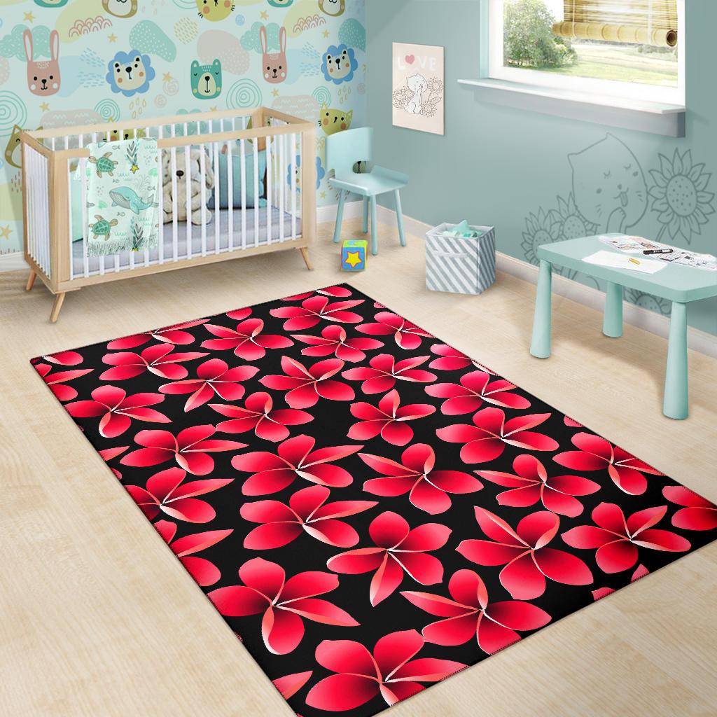 Red Plumeria Pattern Print Design PM025 Area Rugs