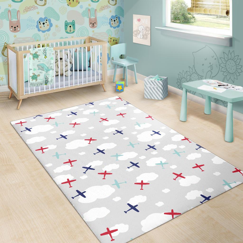 Airplane cloud grey background Area Rug