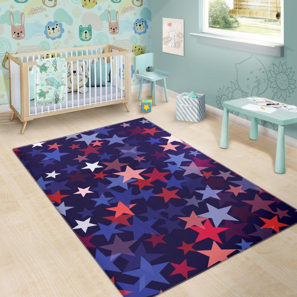 Red blue star pattern Area Rug