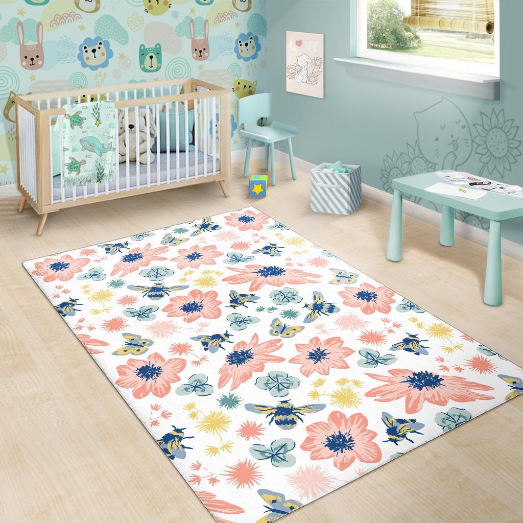 Hand Drawn Bee Pattern Area Rug