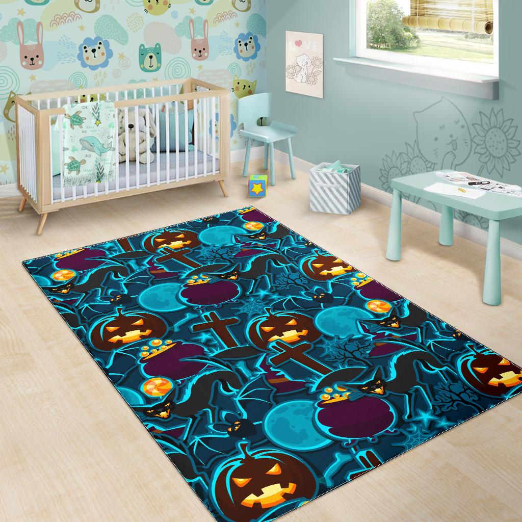 Halloween Pumpkin Cat Pattern Area Rug