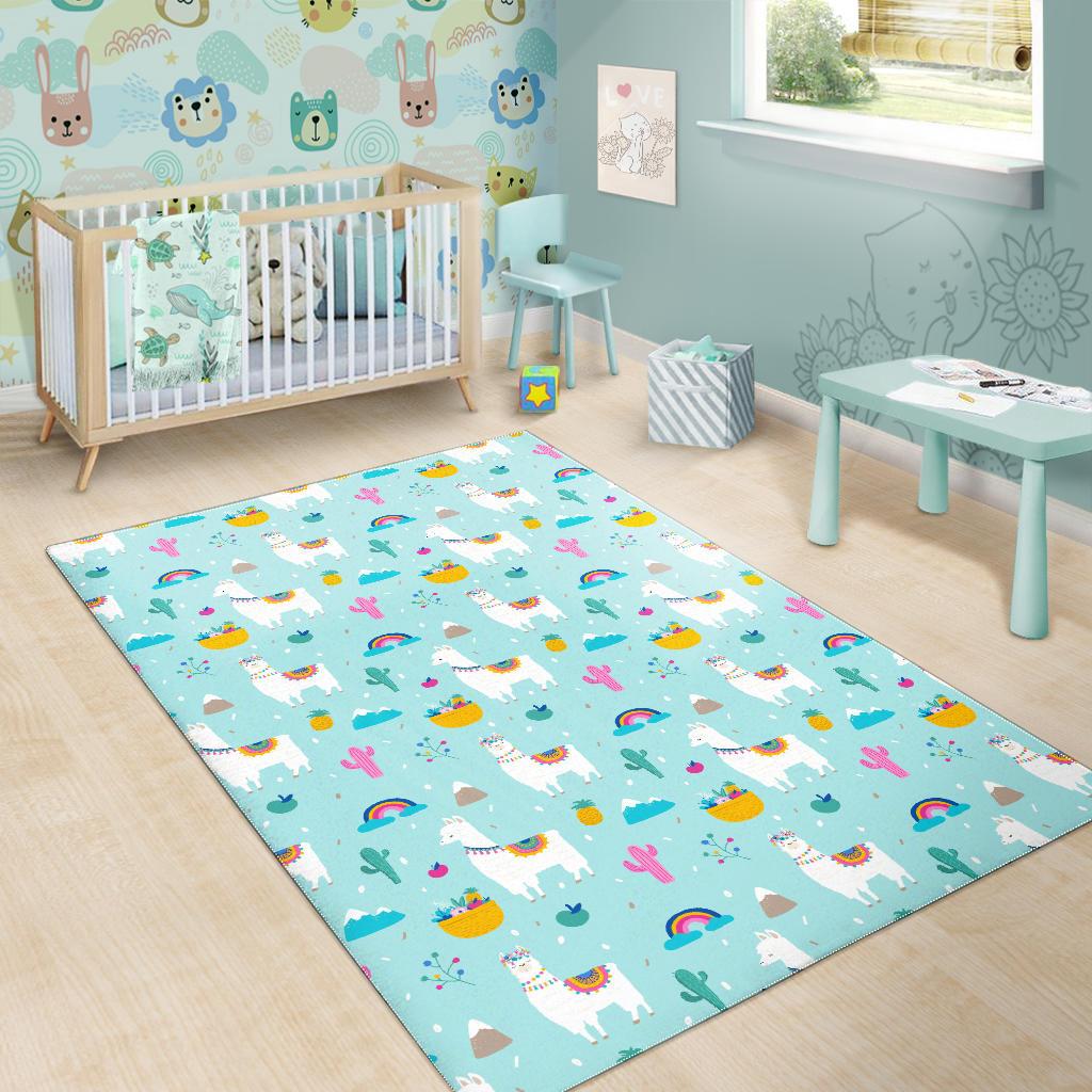 Llama alpaca cactus leaves pattern Area Rug